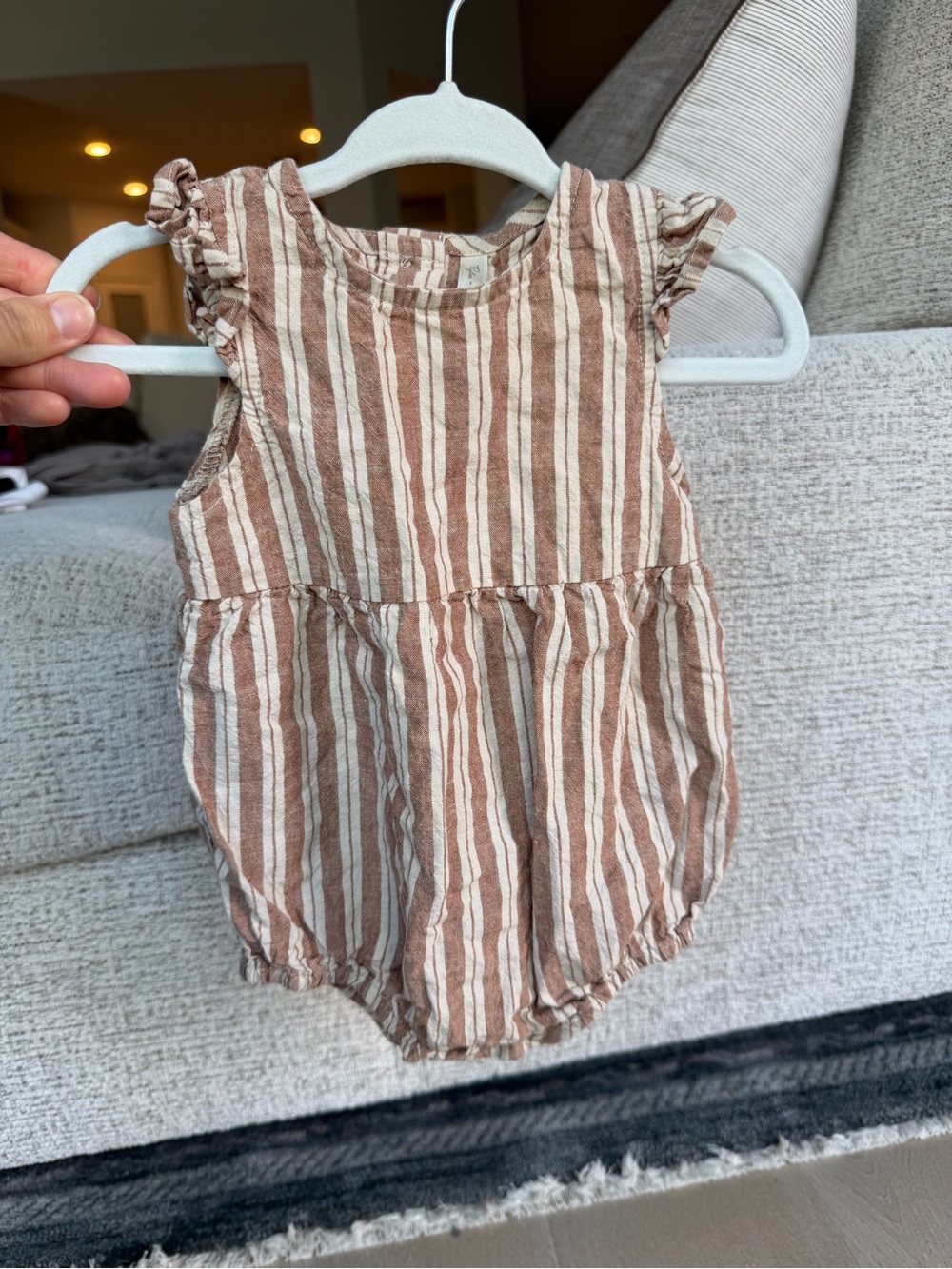 Rylee + Cru Brown and Cream Stripe Baby Romper